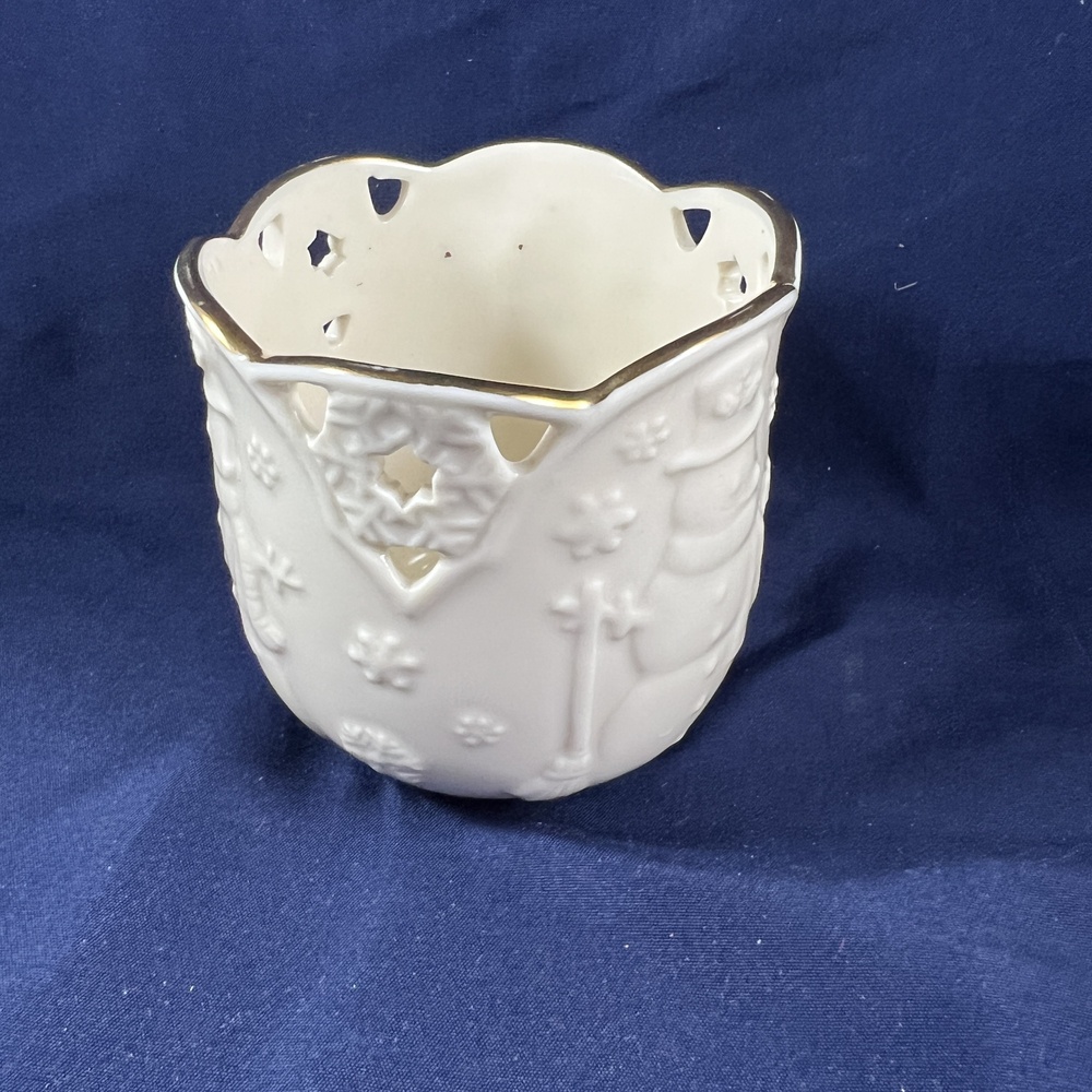 Lenox Merry Lights Christmas Snowman Tea Light Votive Candle Holder Gold Trim - Picture 4 of 5